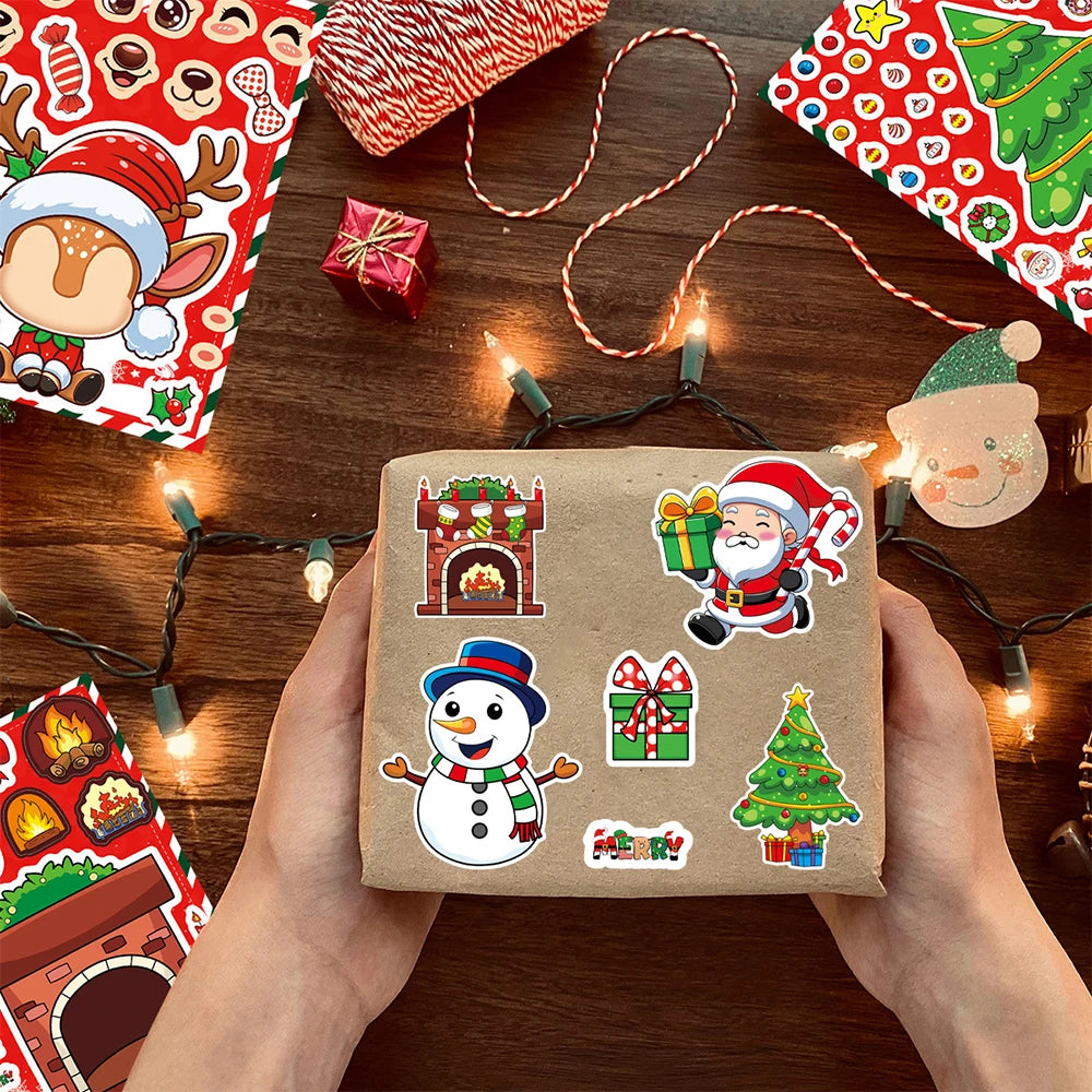 8/16 Hojas Pegatinas-Rompecabezas Navideñas | ¡Crea Caras Navideñas!