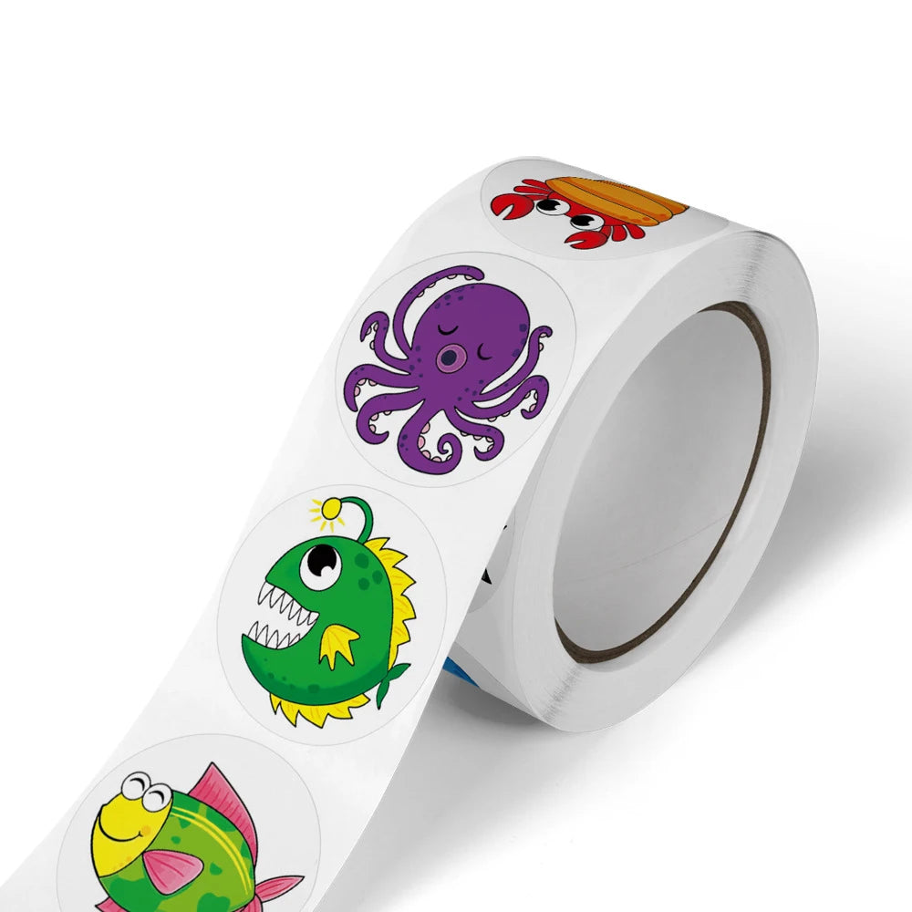 Rollo de 500 Pegatinas: Animales Marinos y Recompensas Educativas