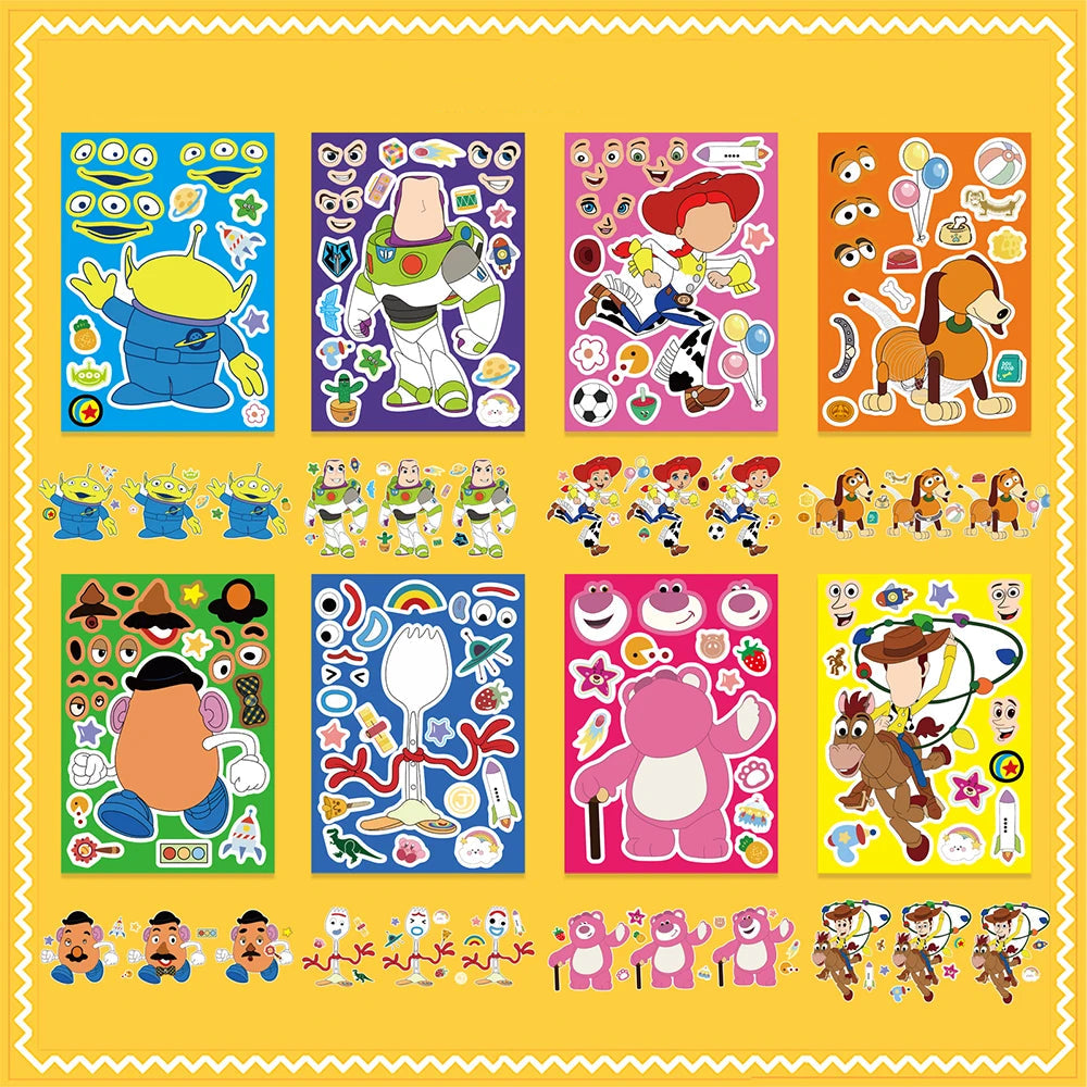 8/16 Hojas de Pegatinas-Rompecabezas de Toy Story | ¡Crea Caras Únicas!