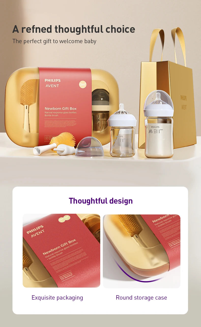 Set de Regalo Philips Avent para Recién Nacidos | Biberones de Vidrio Puro y Cepillo 3 en 1