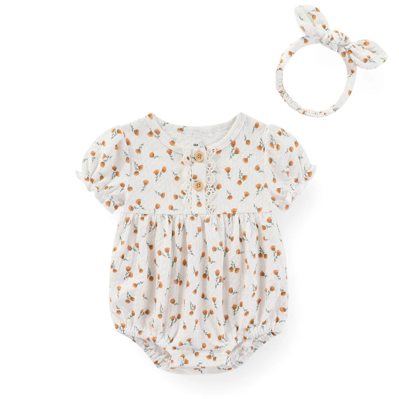 Conjunto de Body de Manga Corta + Diadema para Bebé Niña