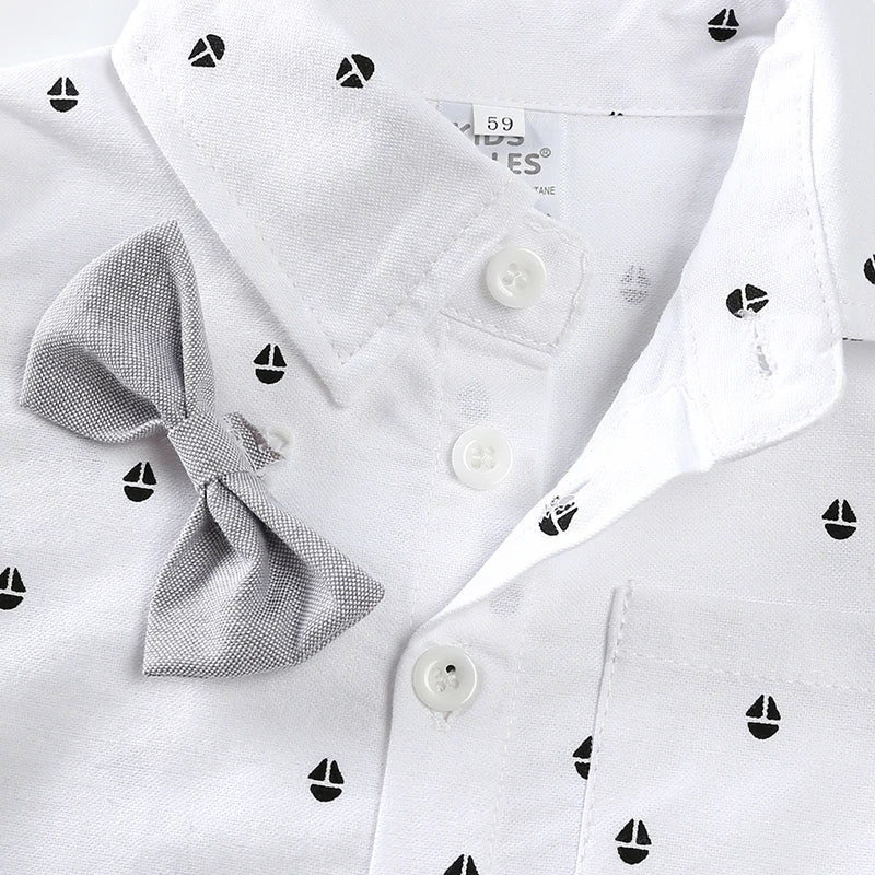 Conjunto de Caballero para Bebé Niño: Mameluco Corto, Pantalón de tirantes y Gorro (0-3T)