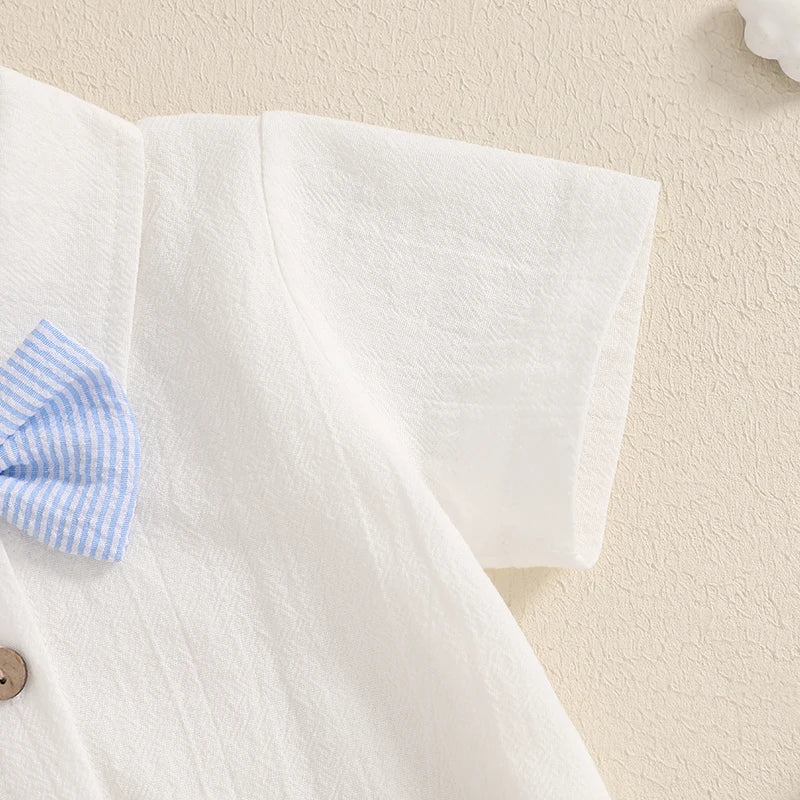 Conjunto de Caballero para Bebé Niño: Mameluco, Pantalón Corto y Corbatín (0-18M)