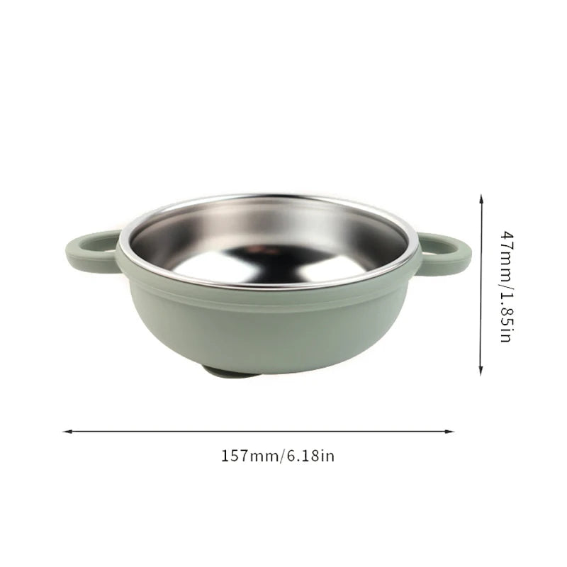 Tazón de Alimentación Dual | Acero Inoxidable Interior con Ventosa de Silicona Antideslizante