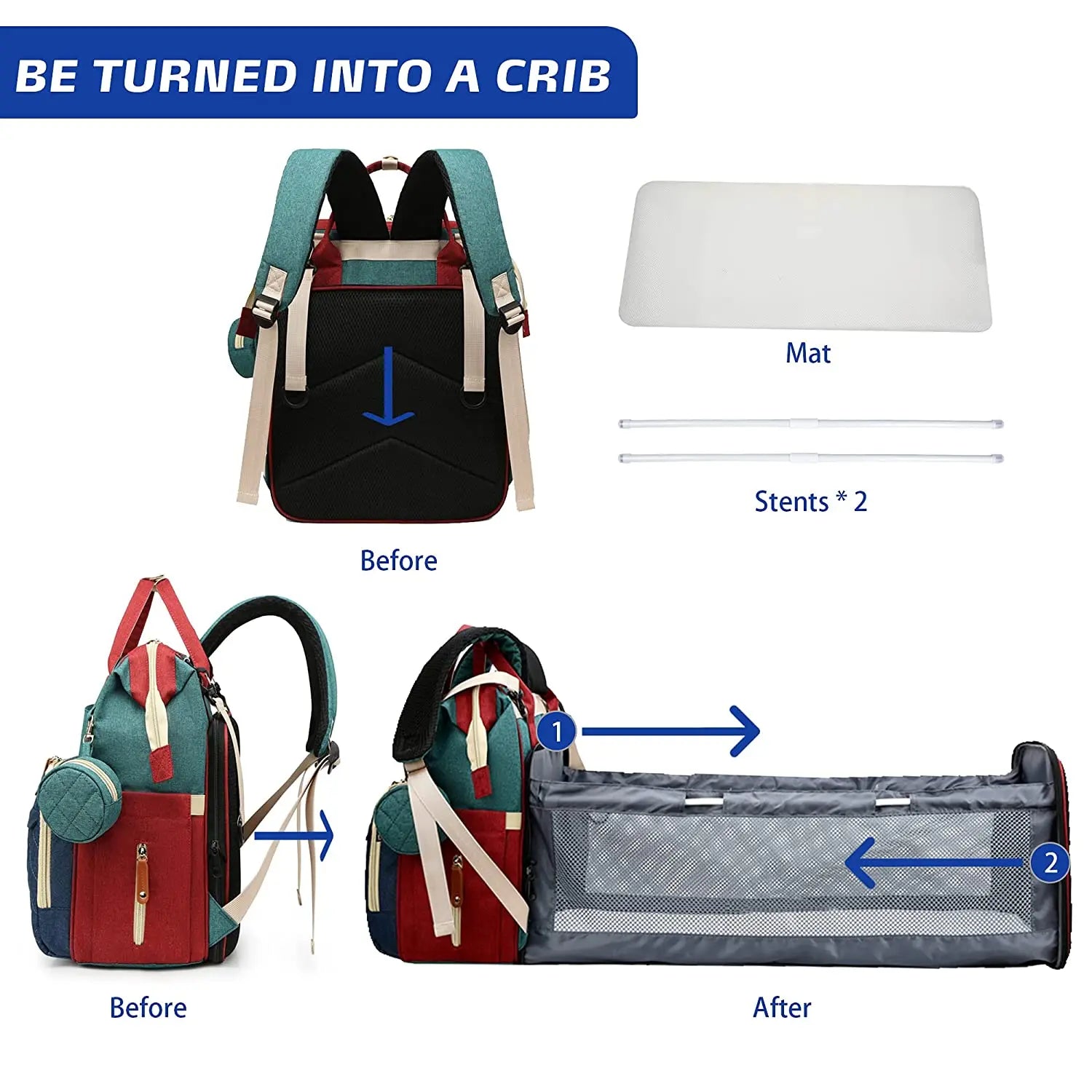 Pañalera Convertible a Cuna Colecho Portátil | Impermeable, Térmica y con Puerto USB