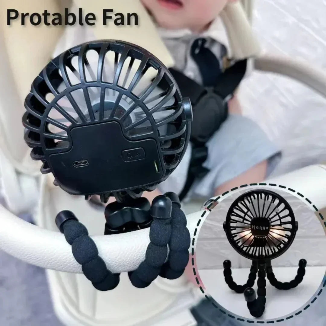Ventilador portátil para carreola de bebé, recargable USB.