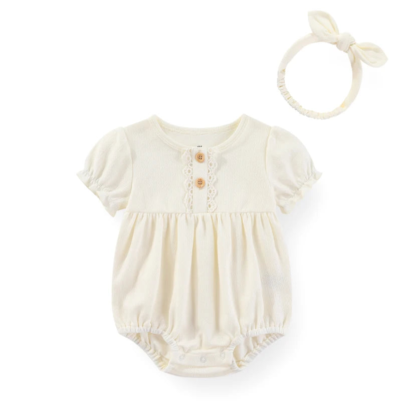 Conjunto de Body de Manga Corta + Diadema para Bebé Niña