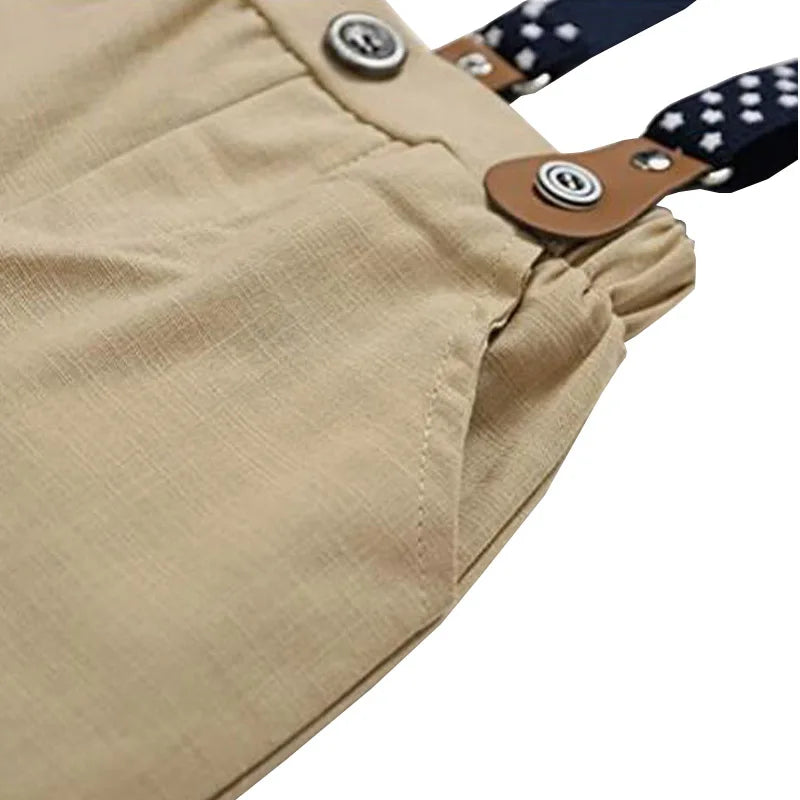 Conjunto de Boda y Fiesta Formal: Mameluco, Pantalón, Tirantes y Moño (3-24M)