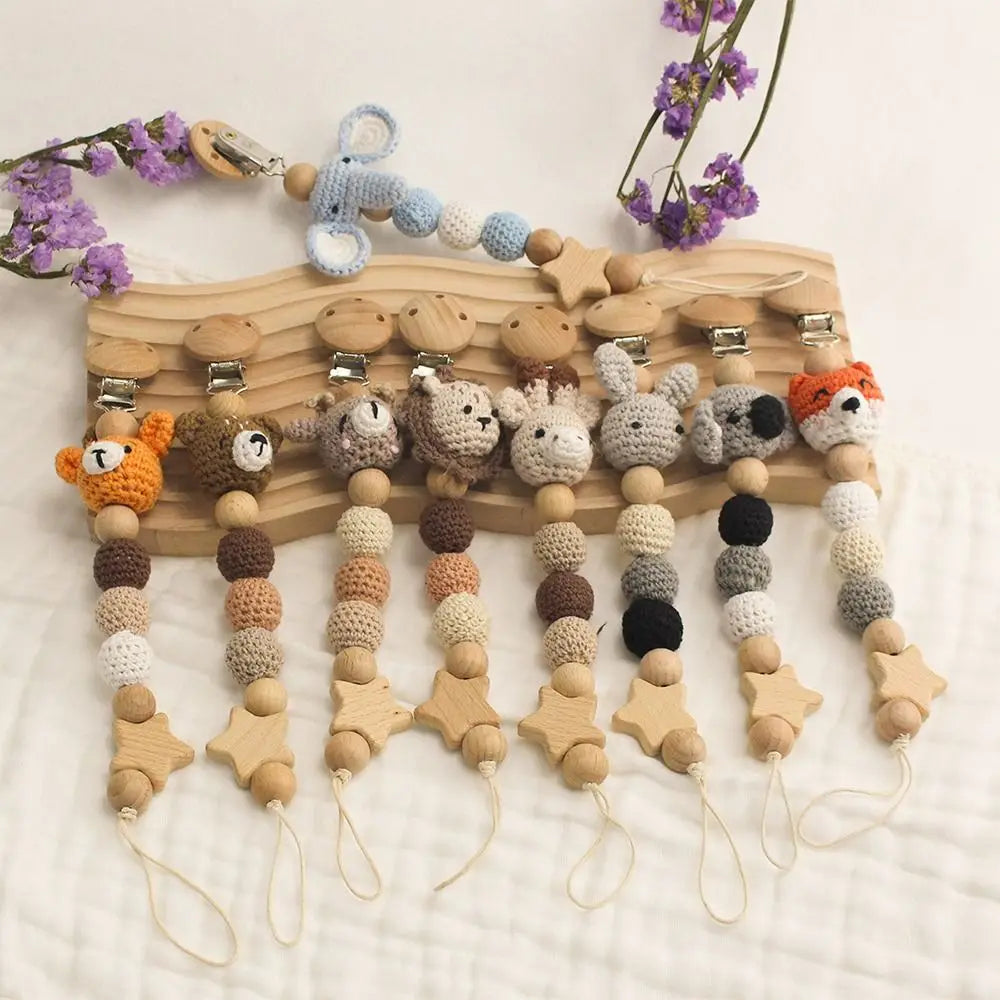 Clip de madera con bolsa de almacenamiento para chupón (Diferentes animales)