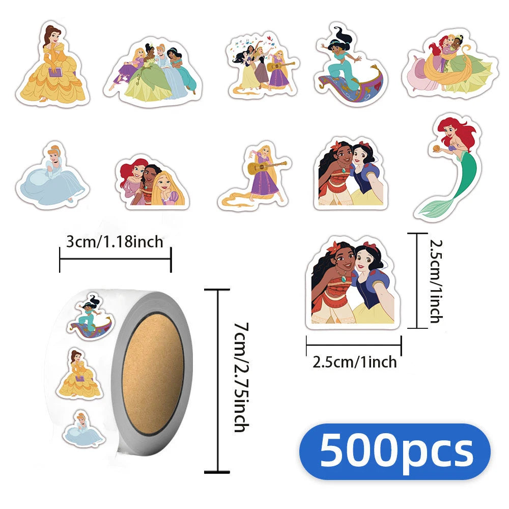 Rollo de 500 Pegatinas de Princesas Disney| Decoración DIY y Recompensas