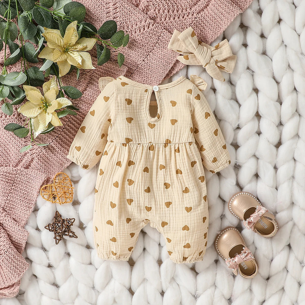 Mameluco de niña diseño Floral (0-6M): Comodidad 100% Algodón y Diadema a Juego