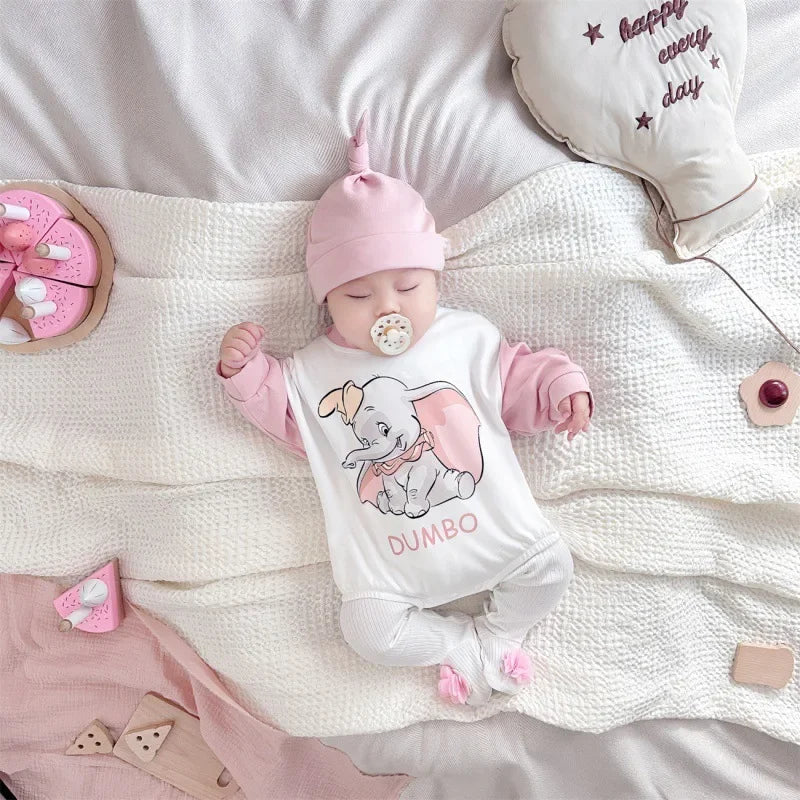 Colección Disney 3 Piezas| Mameluco Manga Larga, Gorro y Calcetines (3-18 meses)