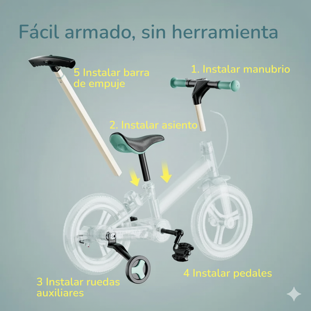 Bicicleta Multifuncional 5 en 1 (2-6 Años) – ¡Sin Cadena y Plegable!