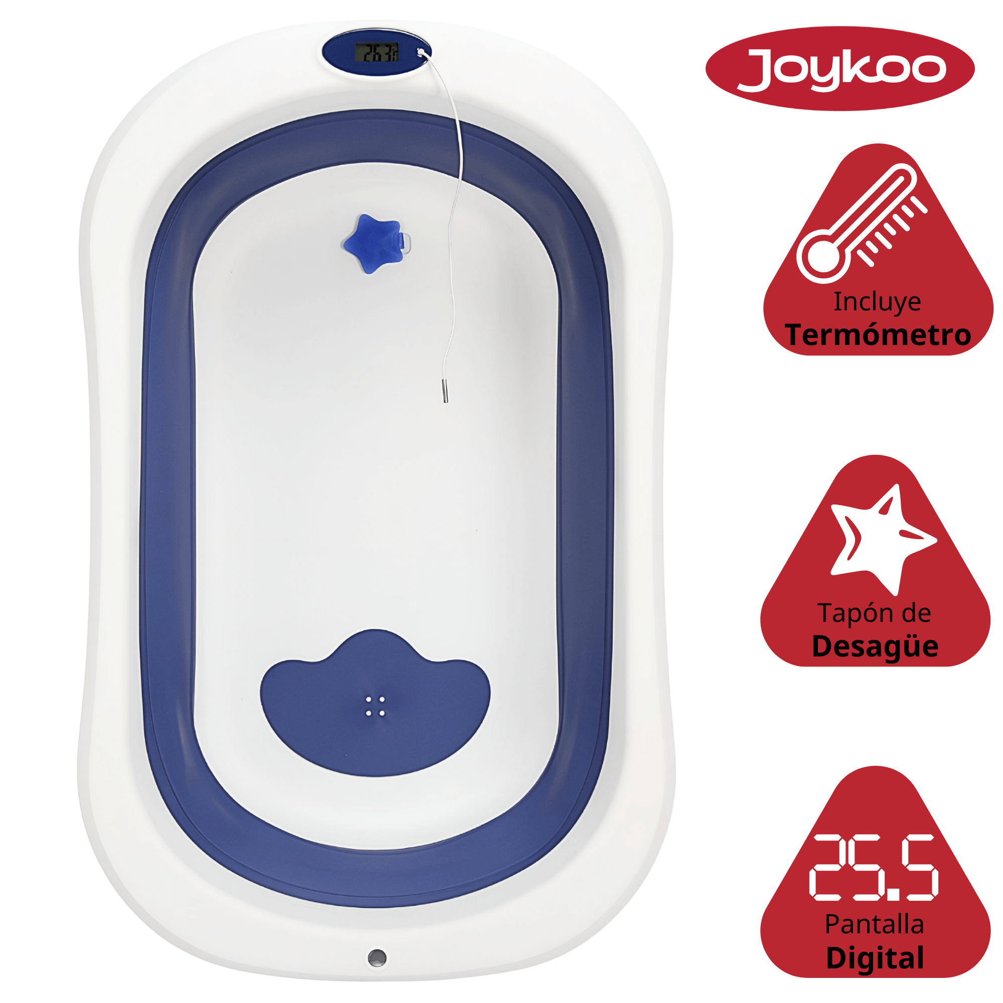 Bañera Plegable Portátil con Termómetro Integrado y Cojín (0-12 Meses)