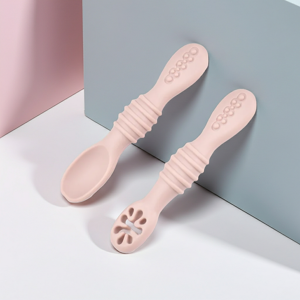 Set de Entrenamiento BLW 2-en-1 | Cuchara y Tenedor Machacador de Silicona