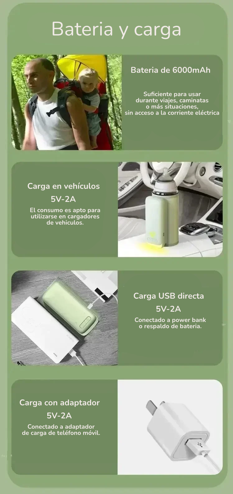 Calentador de Biberones Portátil Recargable (Dos versiones) | Control Electrónico de Temperatura (37°C a 55°C)