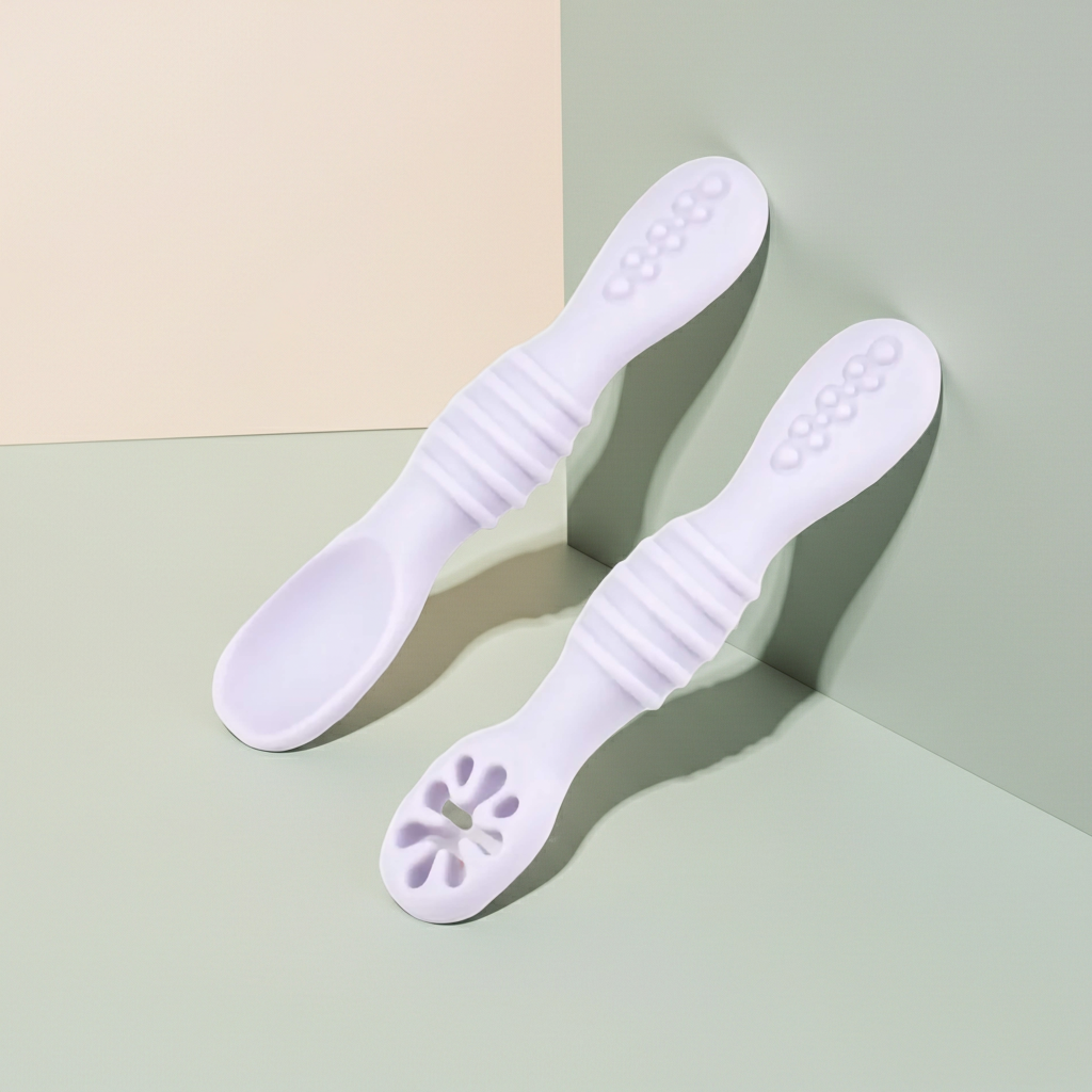 Set de Entrenamiento BLW 2-en-1 | Cuchara y Tenedor Machacador de Silicona