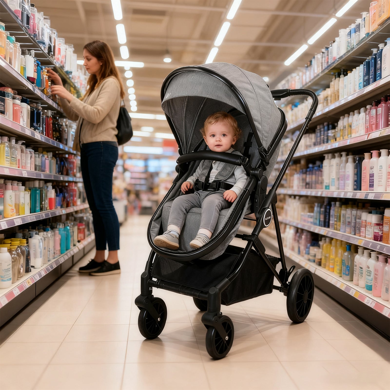Carriola de Bebé Convertible 5 en 1 Plegable con Asiento Reversible y Amortiguación Premium