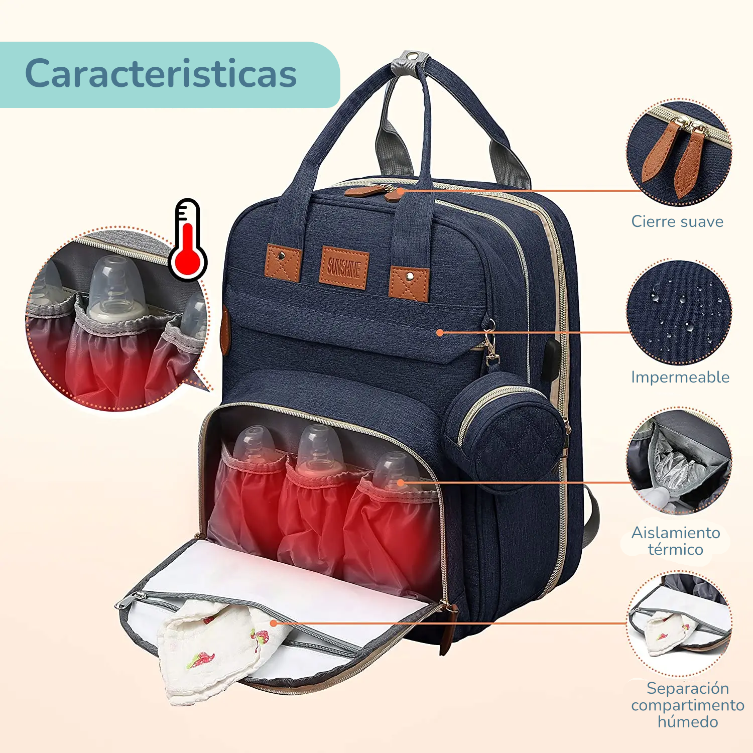 Pañalera Convertible a Cuna Colecho Portátil | Impermeable, Térmica y con Puerto USB
