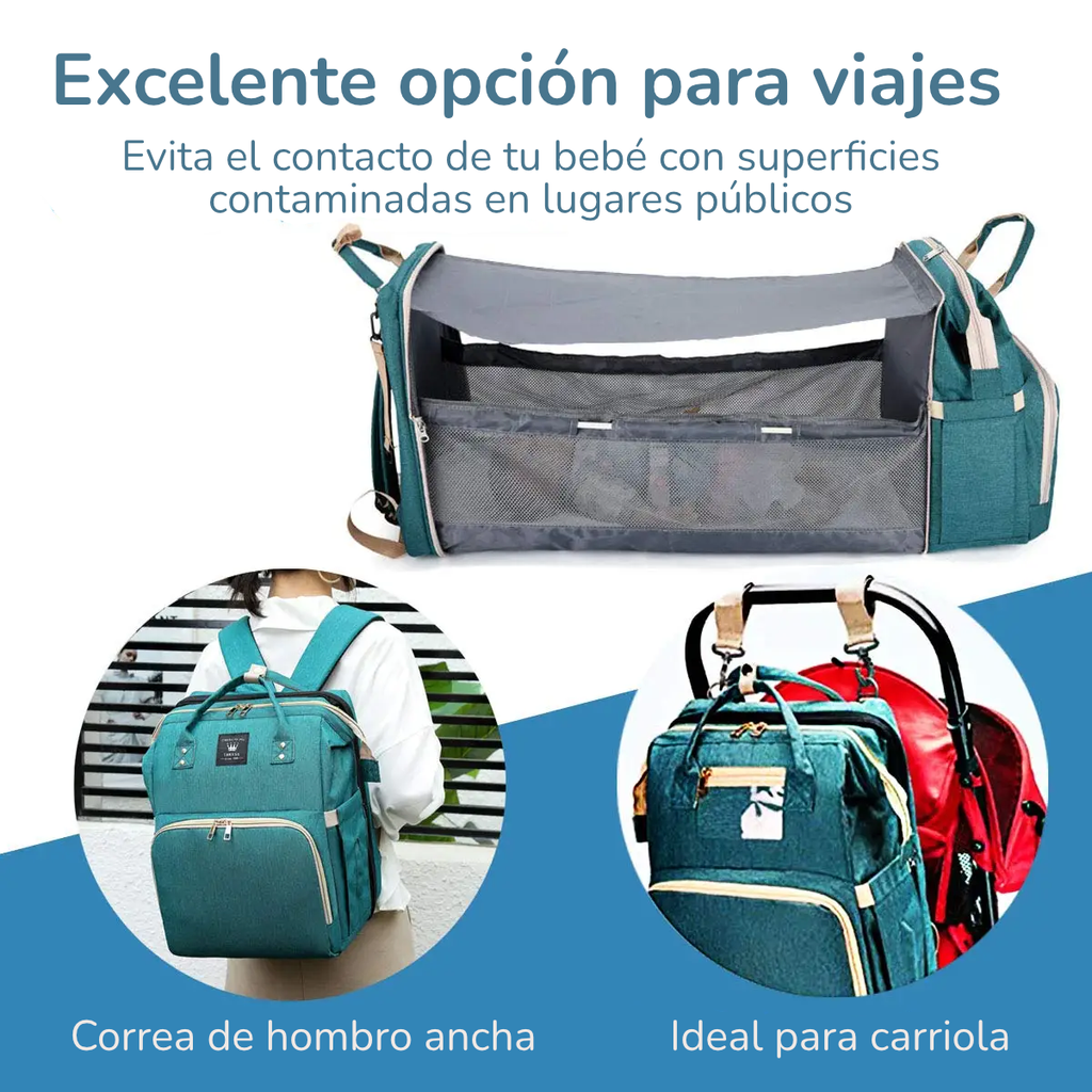 Pañalera Convertible a Cuna Colecho Portátil | Impermeable, Térmica y con Puerto USB