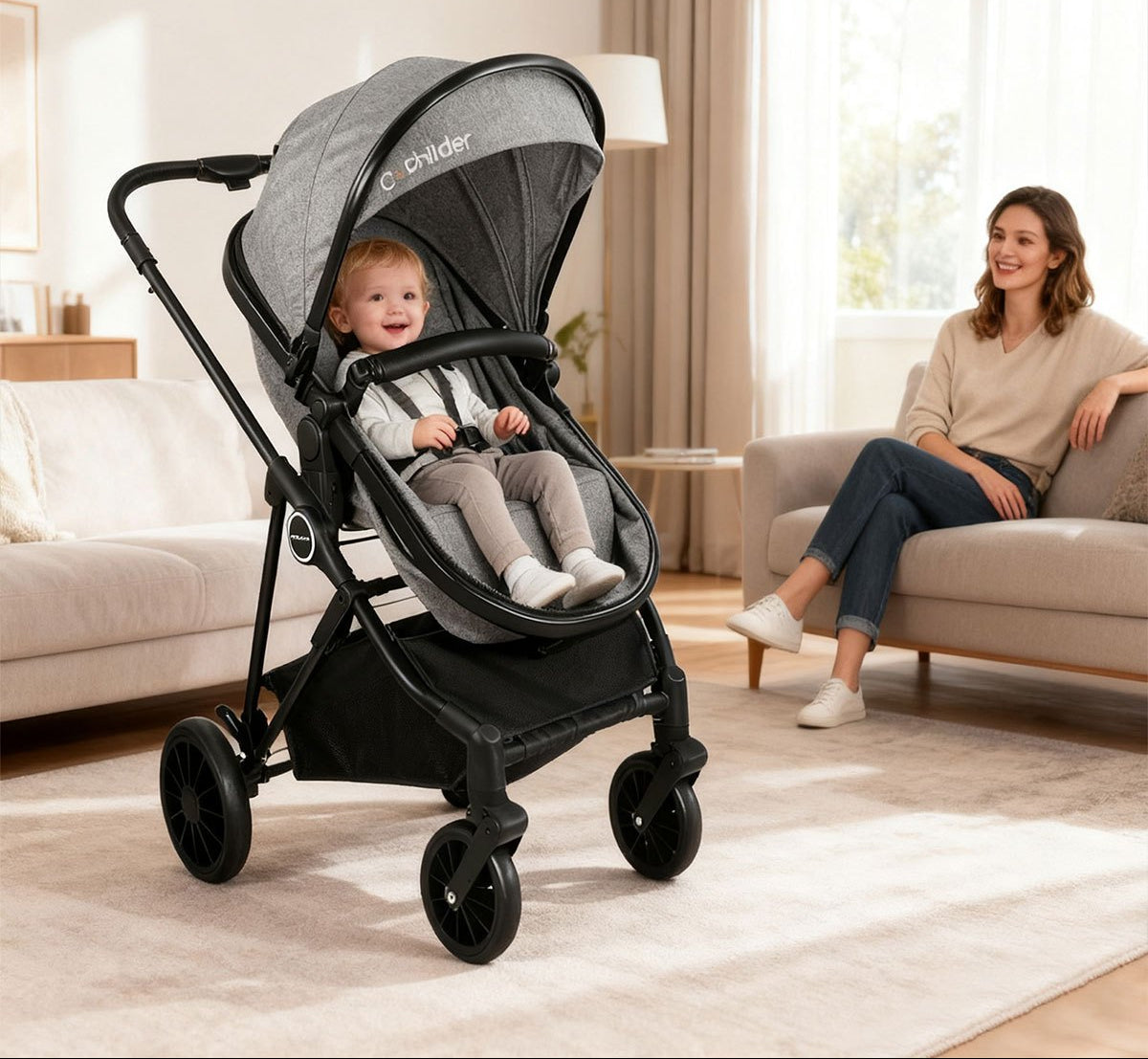 Carriola de Bebé Convertible 5 en 1 Plegable con Asiento Reversible y Amortiguación Premium