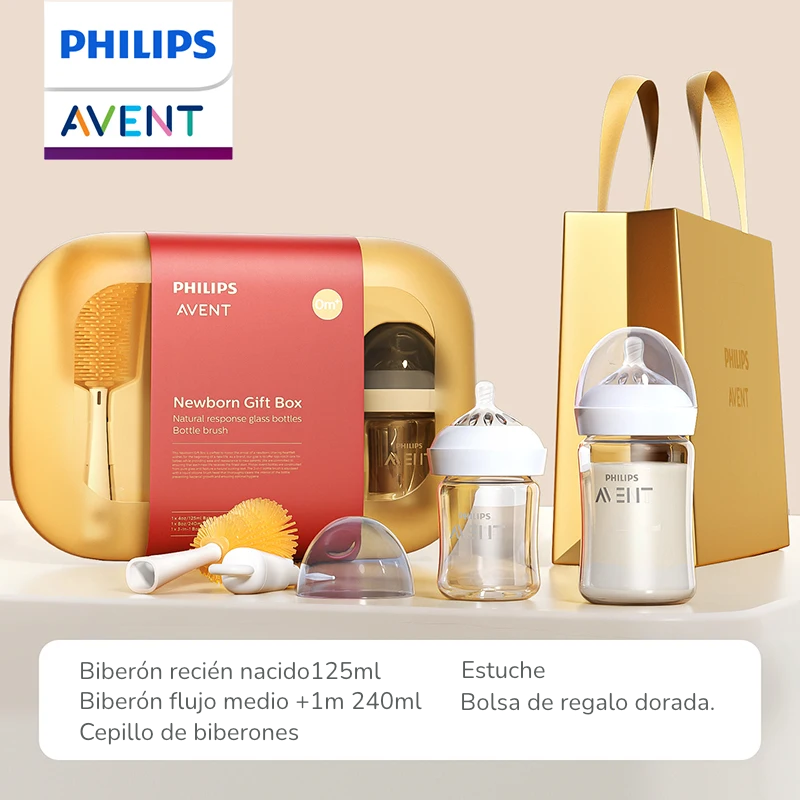 Set de Regalo Philips Avent para Recién Nacidos | Biberones de Vidrio Puro y Cepillo 3 en 1