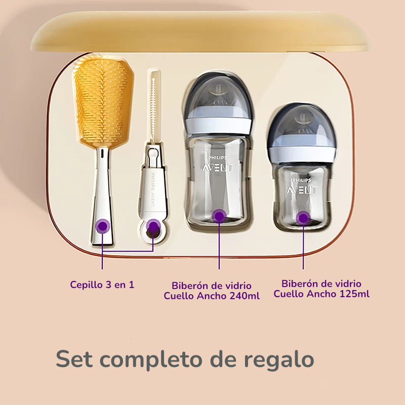 Set de Regalo Philips Avent para Recién Nacidos | Biberones de Vidrio Puro y Cepillo 3 en 1