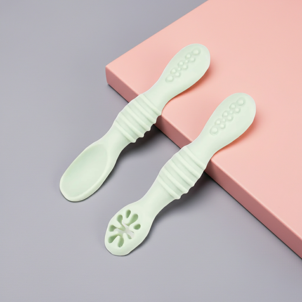 Set de Entrenamiento BLW 2-en-1 | Cuchara y Tenedor Machacador de Silicona