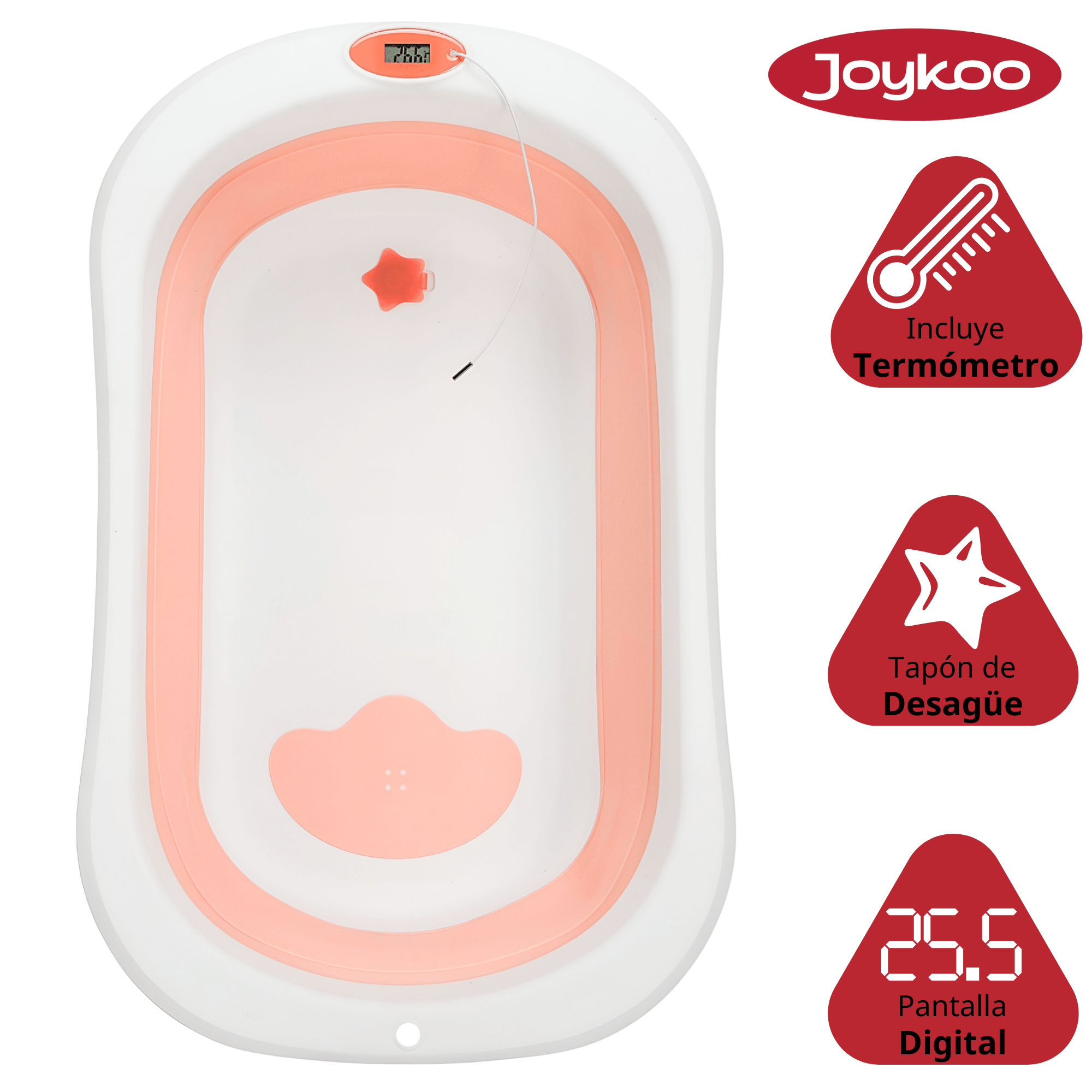 Bañera Plegable Portátil con Termómetro Integrado y Cojín (0-12 Meses)