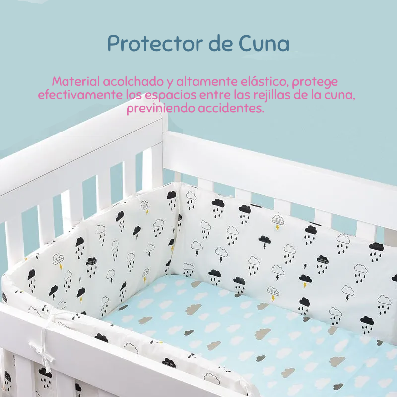 Protector de Cuna de Una Pieza con Cremallera | Parachoques Grueso y Acolchado (200x30 cm)