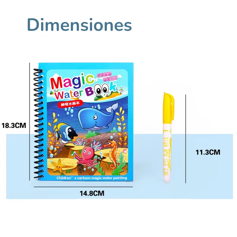 Libro Mágico para Colorear con Agua | Reutilizable 5 Páginas | Cero Desorden