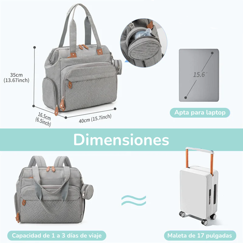 Bolso Pañalera de Maternidad | Espacioso, con Arnés para Maleta | ¡Lista para el Gran Día!