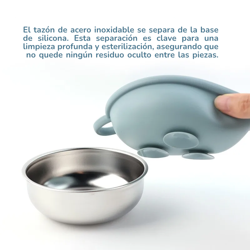 Tazón de Alimentación Dual | Acero Inoxidable Interior con Ventosa de Silicona Antideslizante