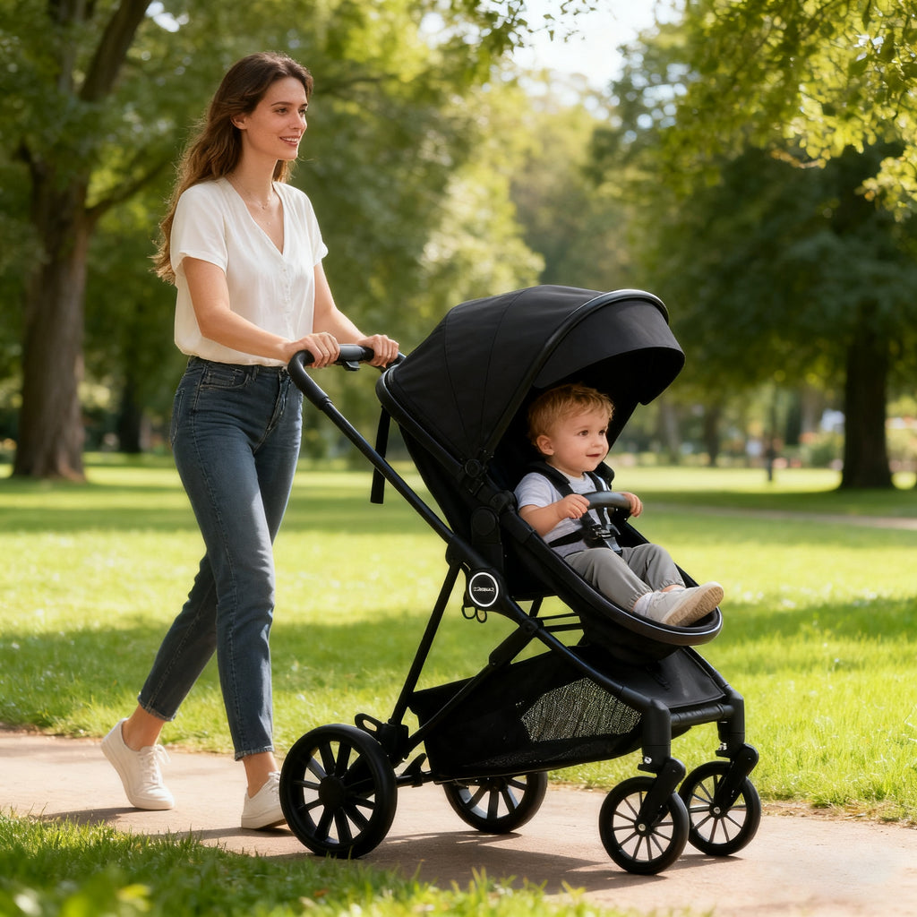 Carriola de Bebé Convertible 5 en 1 Plegable con Asiento Reversible y Amortiguación Premium