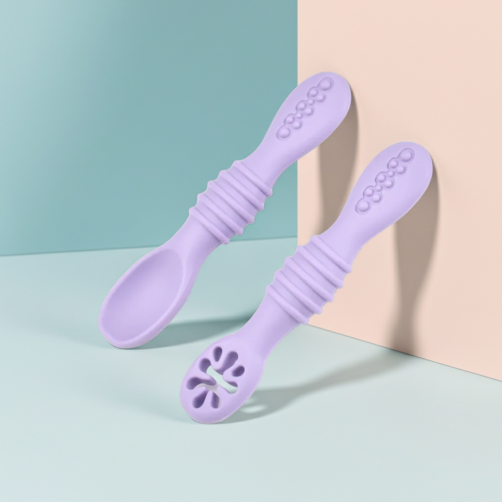 Set de Entrenamiento BLW 2-en-1 | Cuchara y Tenedor Machacador de Silicona