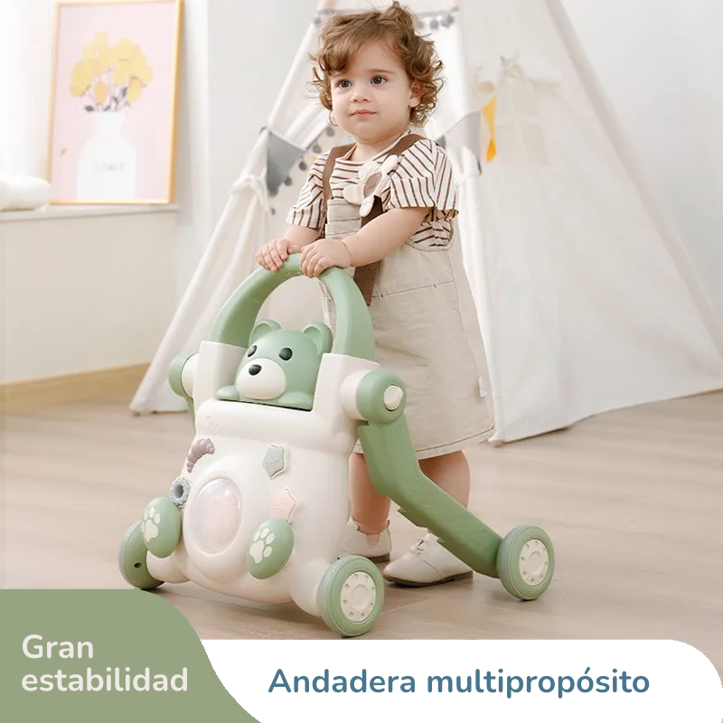 Andadera Bebé 3 en 1 Osito Encantador: Sentado a Caminar, Antivuelco y Multifuncional – Primeros Pasos Seguros