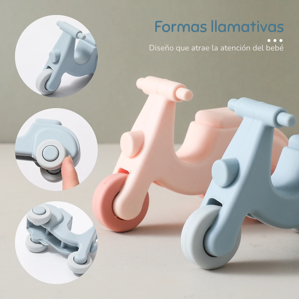 Coche de Juguete Montessori de Silicona | 2-en-1 Mordedera y Juguete Educativo