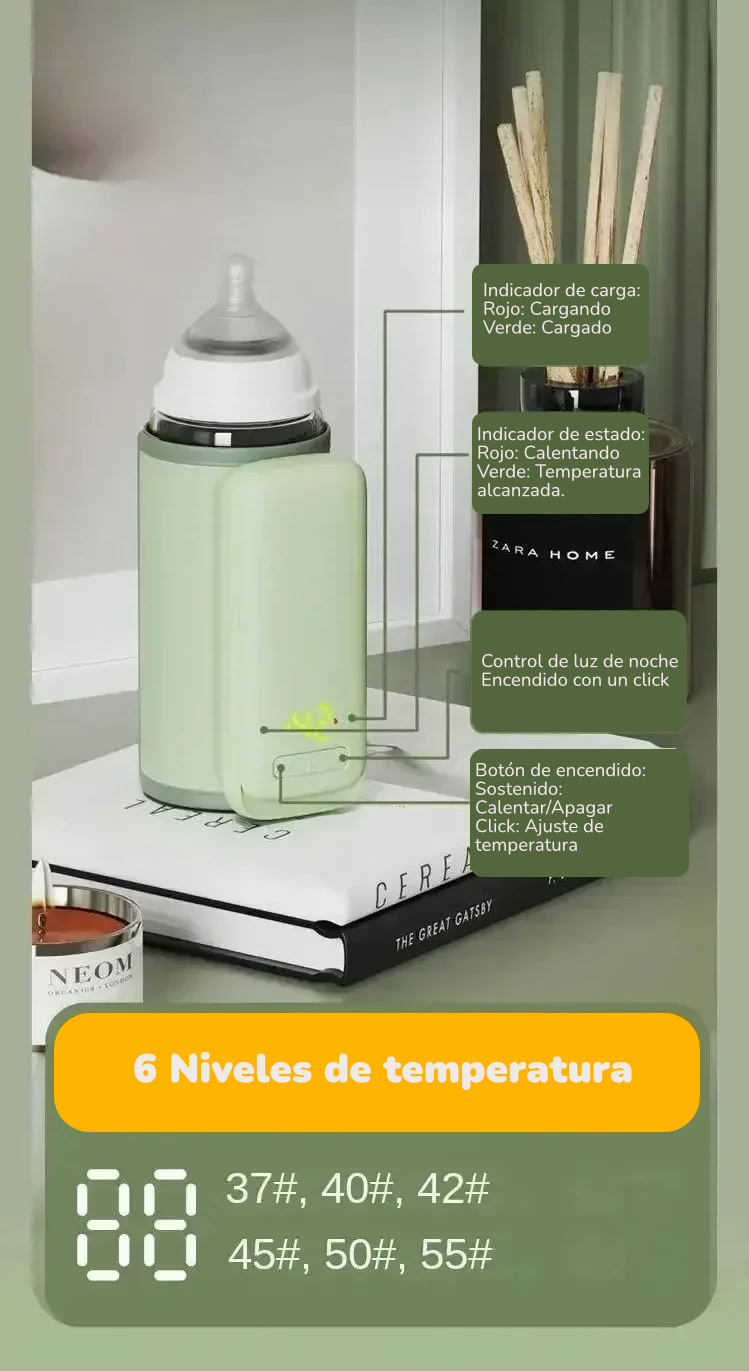 Calentador de Biberones Portátil Recargable (Dos versiones) | Control Electrónico de Temperatura (37°C a 55°C)