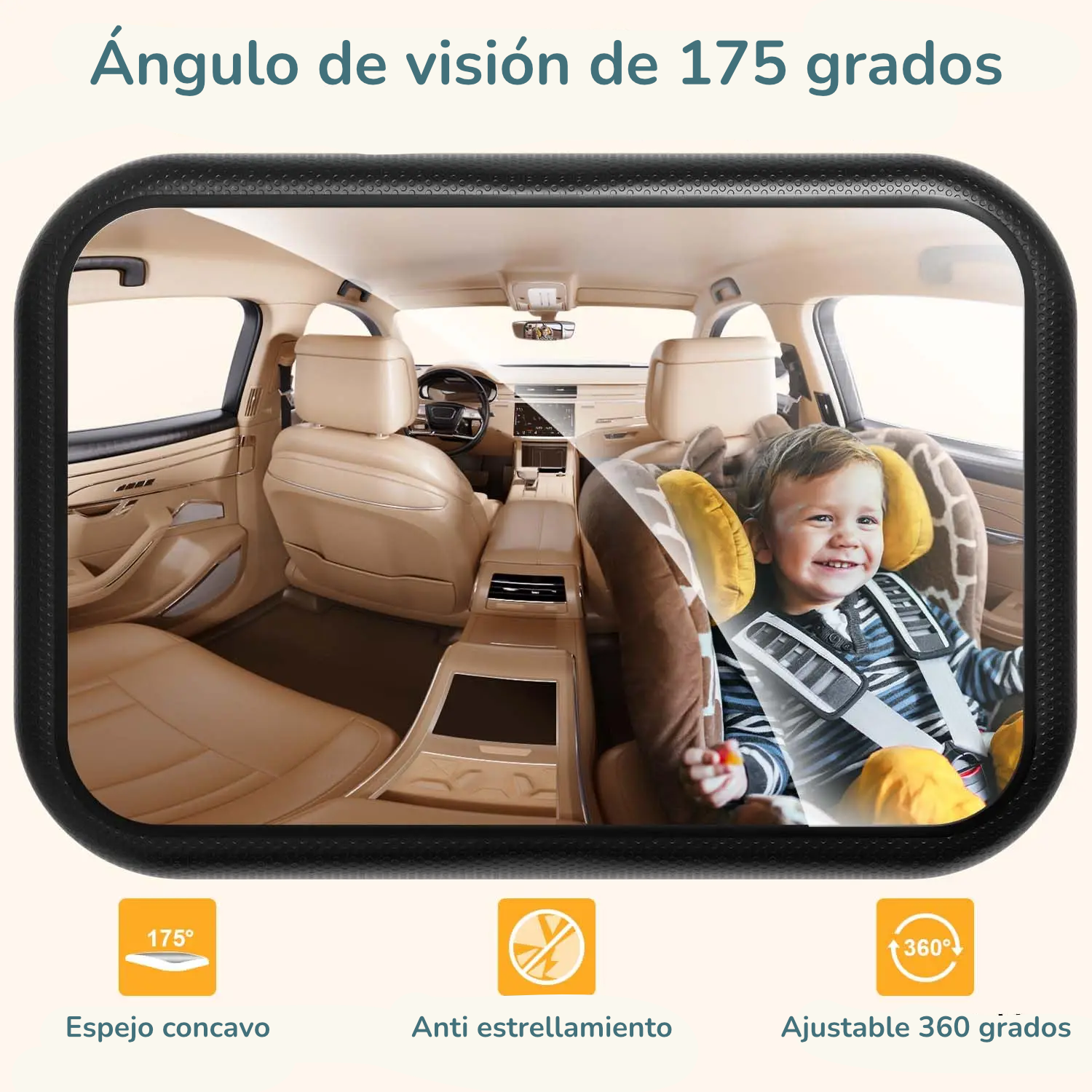 Espejo de Observación de bebé para Asiento de Coche (Diseño de Gancho y Clip)