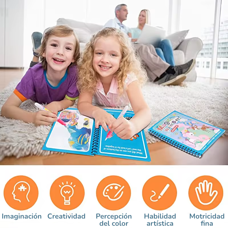 Libro Mágico para Colorear con Agua | Reutilizable 5 Páginas | Cero Desorden
