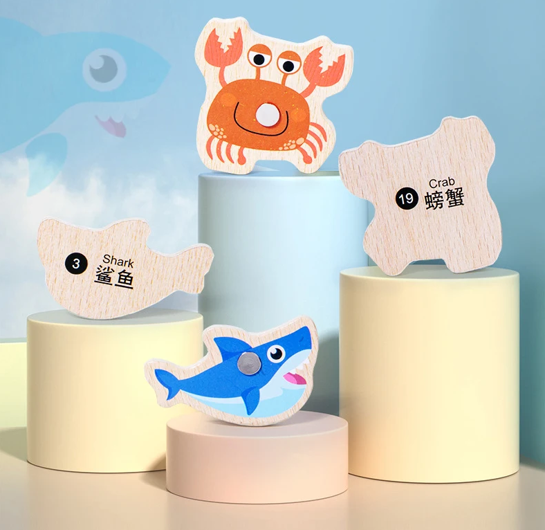 Juego de Pesca Magnética de Madera Montessori | Aprendizaje de Vida Marina