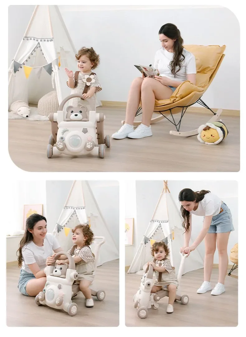 Andadera Bebé 3 en 1 Osito Encantador: Sentado a Caminar, Antivuelco y Multifuncional – Primeros Pasos Seguros