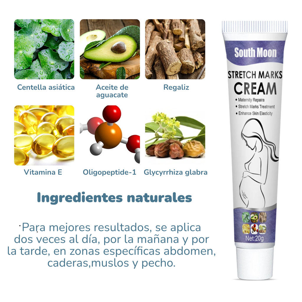 Crema Intensiva para Estrías South Moon | Mejora Elasticidad, Desvanece Líneas de Crecimiento y Reafirma