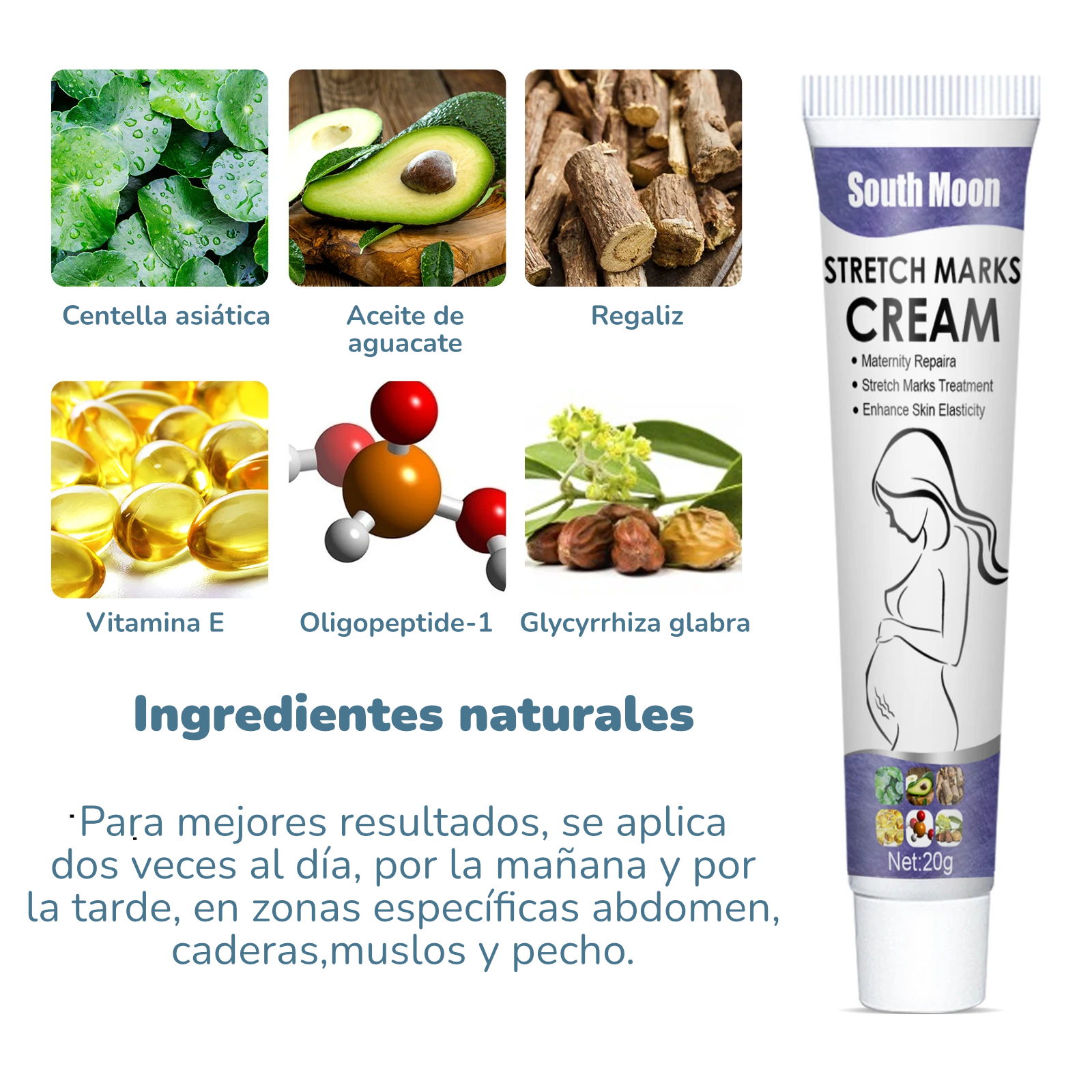 Crema Intensiva para Estrías South Moon | Mejora Elasticidad, Desvanece Líneas de Crecimiento y Reafirma