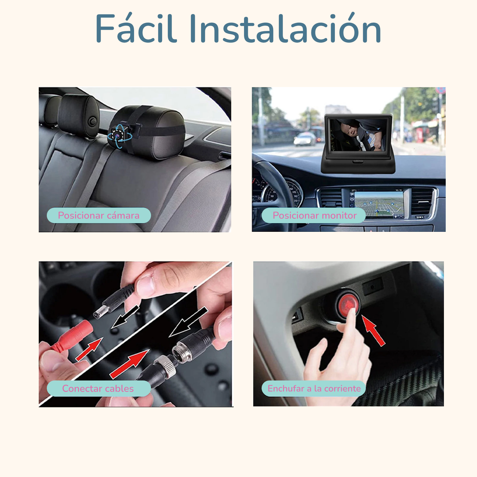 Monitor de Bebé para Auto 1080P | Pantalla Plegable 4.3" | Visión Nocturna y Rotación 360°