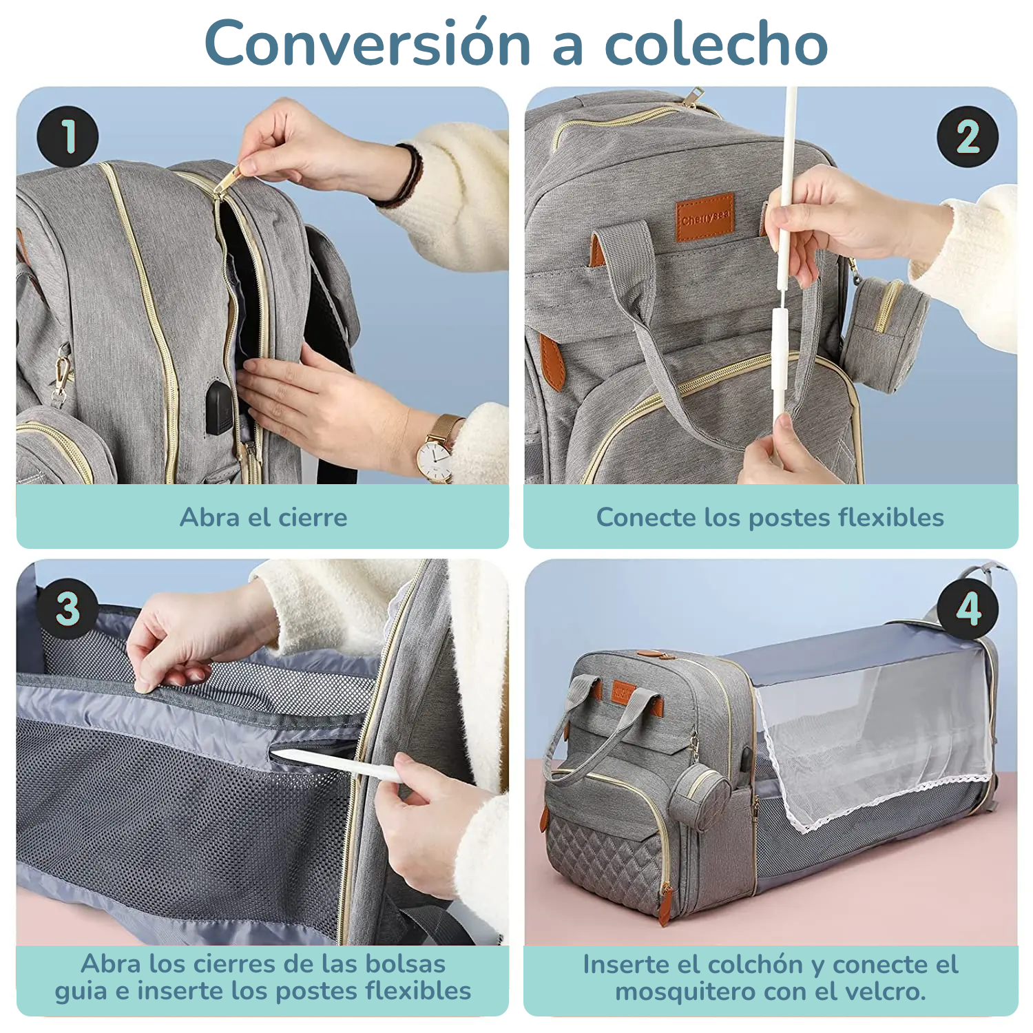 Pañalera Convertible a Cuna Colecho Portátil | Impermeable, Térmica y con Puerto USB