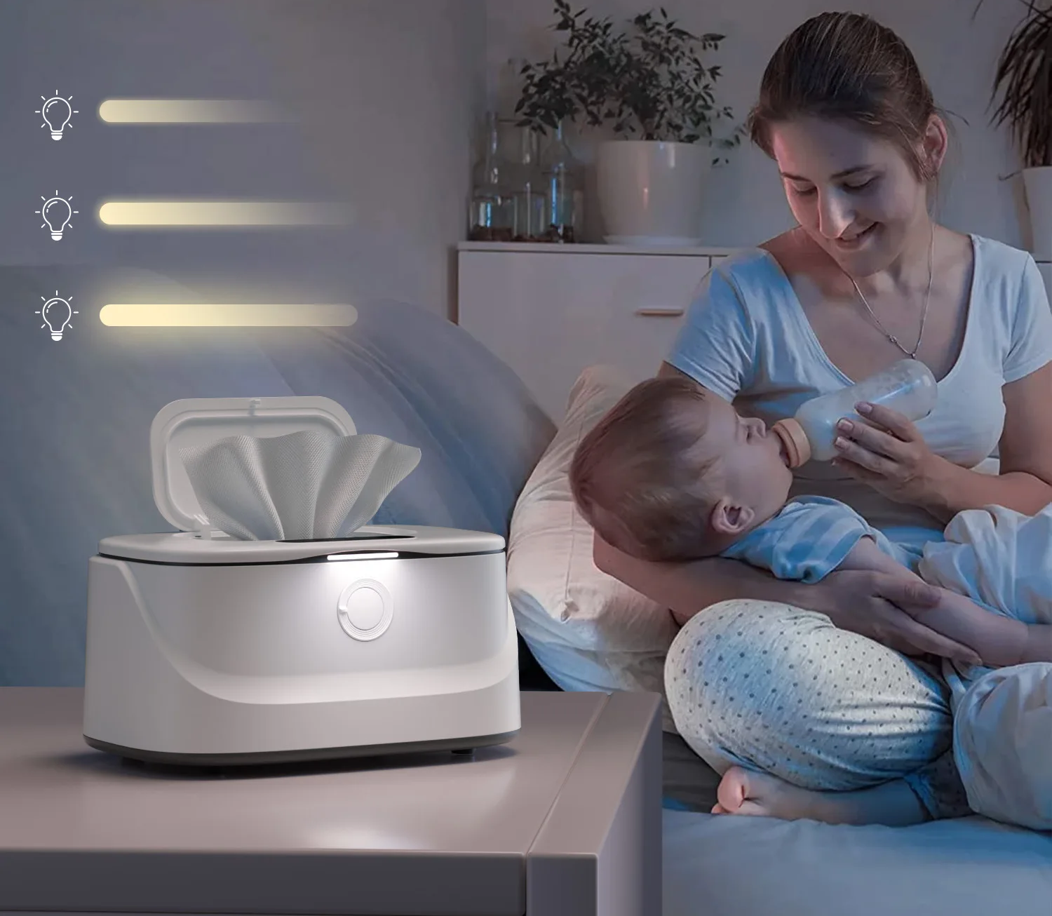 Calentador de Toallitas para Bebé | Control de Temperatura (50°C a 60°C), Luz Nocturna y Gran Capacidad