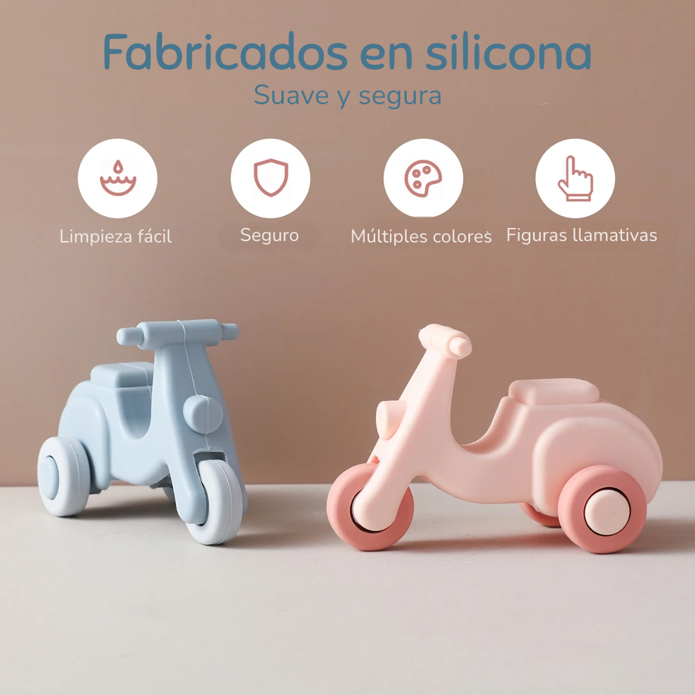 Coche de Juguete Montessori de Silicona | 2-en-1 Mordedera y Juguete Educativo