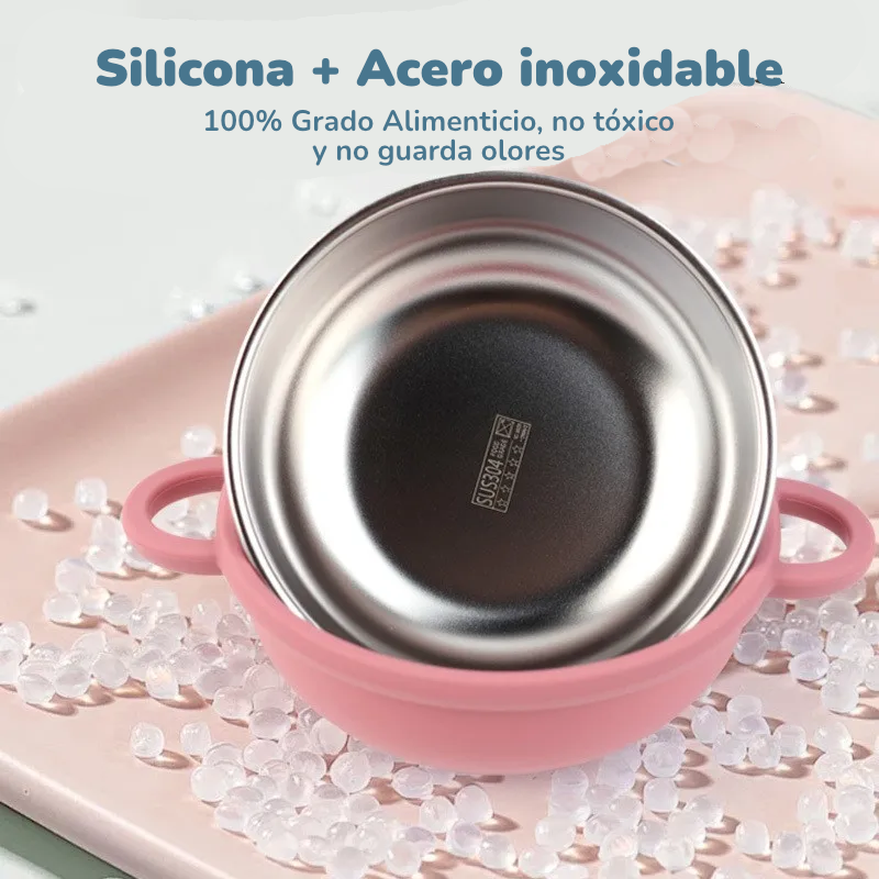 Tazón de Alimentación Dual | Acero Inoxidable Interior con Ventosa de Silicona Antideslizante