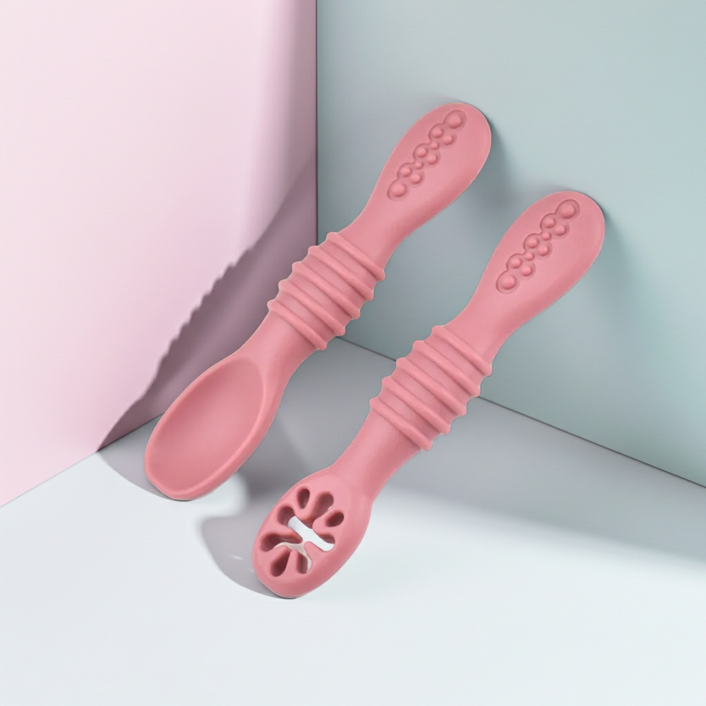 Set de Entrenamiento BLW 2-en-1 | Cuchara y Tenedor Machacador de Silicona